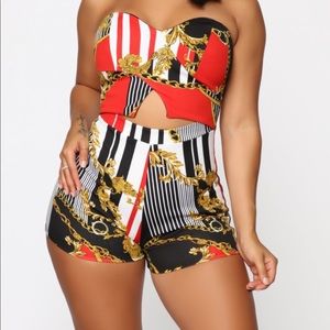 Chain design short romper with cut out